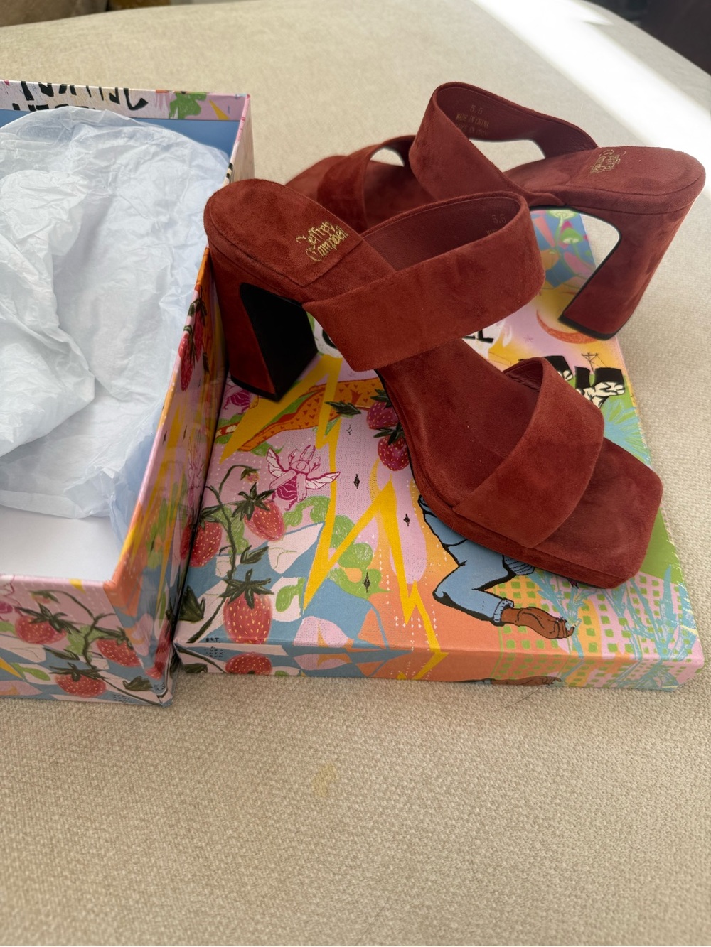 Jeffrey Campbell Women’s Suede Block Heel Sandals in Deep Rust